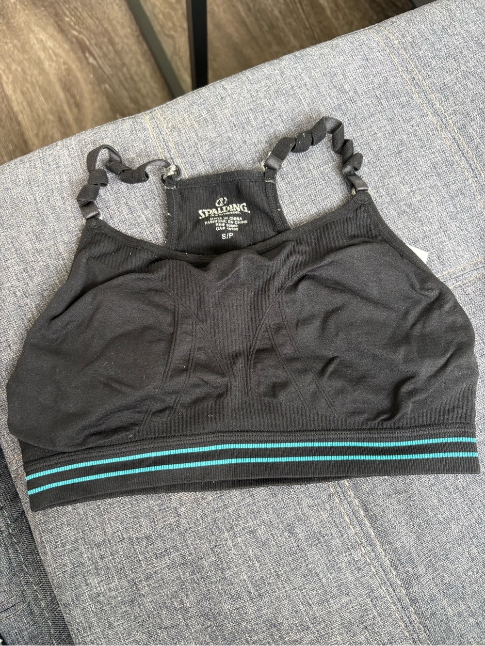 Spalding S/P Women's Black Sports Swim Top with Teal Stripe